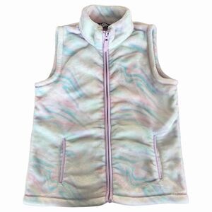 Lands' End Girls Kids Plush Fleece Full Zip Vest Multicolor Print YM/10-12